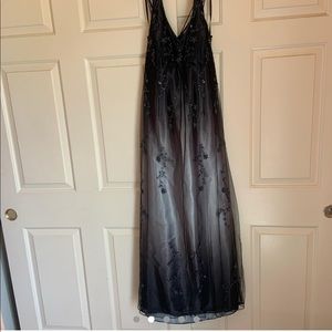 Vintage satin black ombré halter top dress! Front mesh layer w/ beaded flowers